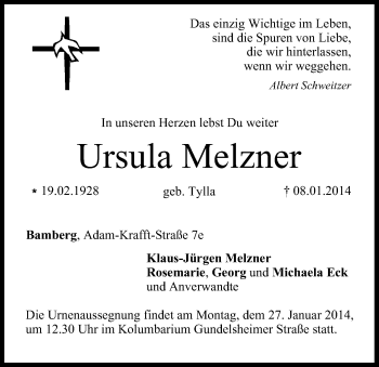 Anzeige von Ursula Melzner von MGO