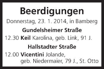 Anzeige von Beerdigungen vom 23.01.2014 von MGO