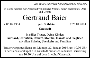 Anzeige von Gertraud Baier von MGO