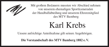 Anzeige von Karl Krebs von MGO