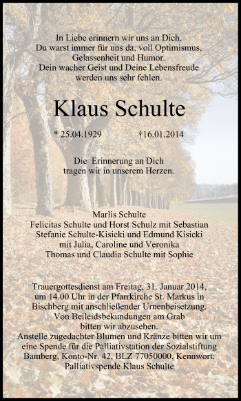 Anzeige von Klaus Schulte von MGO