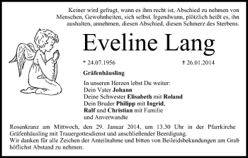 Anzeige von Eveline Lang von MGO