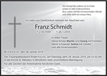 Anzeige von Franz Schmidt von MGO