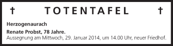 Anzeige von Totentafel vom 28.01.2014 von MGO