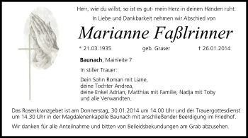 Anzeige von Marianne Faßlrinner von MGO