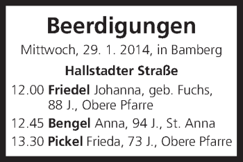 Anzeige von Beerdigungen vom 29.01.2014 von MGO