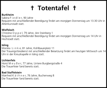 Anzeige von Totentafel vom 29.01.2014 von MGO