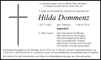 Anzeige von Hilda Dommenz von MGO