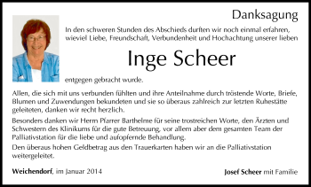 Anzeige von Inge Scheer von MGO