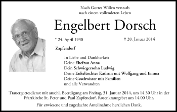 Anzeige von Engelbert Dorsch von MGO