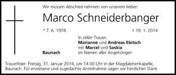 Anzeige von Marco Schneiderbanger von MGO