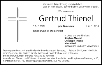 Anzeige von Gertrud Thienel von MGO