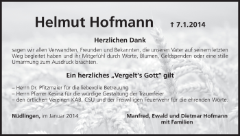 Anzeige von Helmut Hofmann von MGO