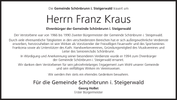 Anzeige von Franz Kraus von MGO