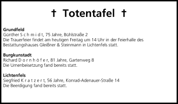Anzeige von Totentafel vom 31.01.2014 von MGO