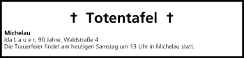 Anzeige von Totentafel vom 01.02.2014 von MGO