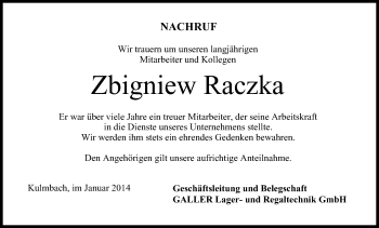 Anzeige von Zbigniew Raczka von MGO