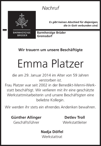 Anzeige von Emma Platzer von MGO