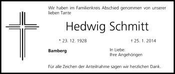 Anzeige von Hedwig Schmitt von MGO