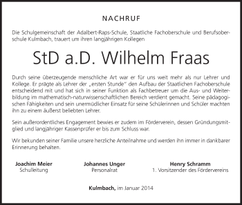 Anzeige von Wilhelm Fraas von MGO