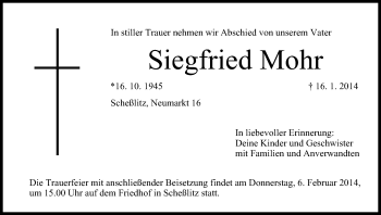 Anzeige von Siegfried Mohr von MGO