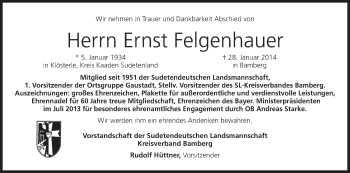 Anzeige von Ernst Felgenhauer von MGO