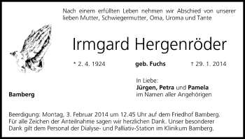 Anzeige von Irmgard Hergenröder von MGO