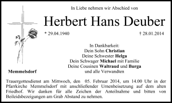 Anzeige von Herbert Hans Deuber von MGO
