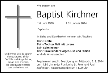 Anzeige von Baptist Kirchner von MGO