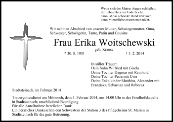 Anzeige von Erika Woitschewski von MGO