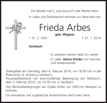 Anzeige von Frieda Arbes von MGO
