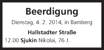 Anzeige von Beerdigung vom 02.04.2014 von MGO