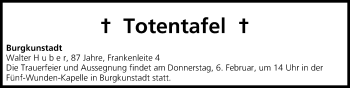 Anzeige von Totentafel vom 04.02.2014 von MGO