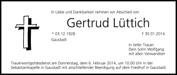 Anzeige von Gertrud Lüttich von MGO