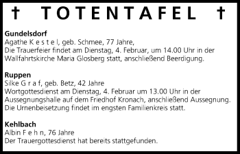 Anzeige von Totentafel vom 04.02.2014 von MGO