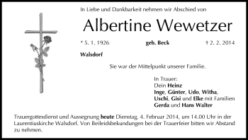 Anzeige von Albertine Wewetzer von MGO