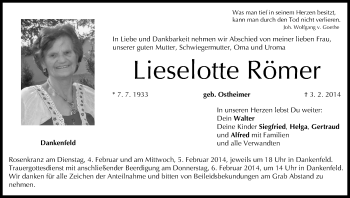 Anzeige von Lieselotte Römer von MGO