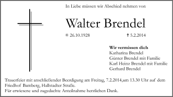 Anzeige von Walter Brendel von MGO