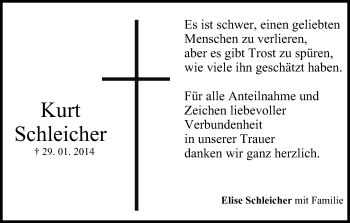 Anzeige von Kurt Schleicher von MGO
