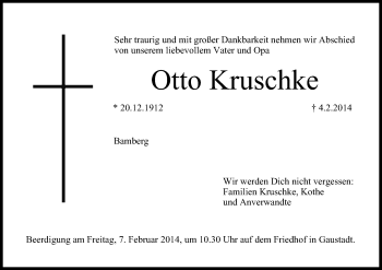 Anzeige von Otto Kruschke von MGO