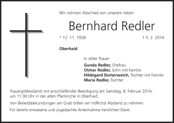 Anzeige von Bernhard Redler von MGO