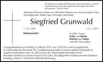 Anzeige von Siegfried Grunwald von MGO