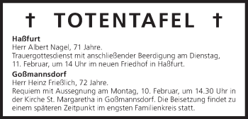 Anzeige von Totentafel vom 10.02.2014 von MGO
