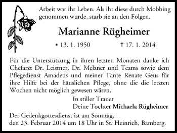 Anzeige von Marianne Rügheimer von MGO