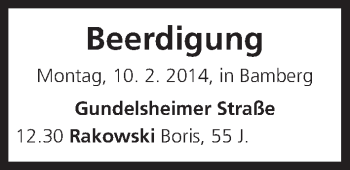 Anzeige von Beerdigung vom 10.02.2014 von MGO
