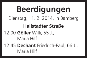 Anzeige von Beerdigungen  von MGO