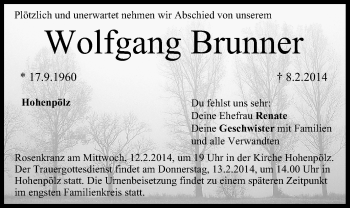 Anzeige von Wolfgang Brunner von MGO