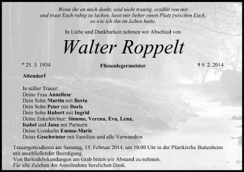 Anzeige von Walter Roppelt von MGO