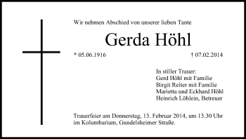 Anzeige von Gerda Höhl von MGO