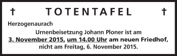 Anzeige von Totentafel vom 02.11.2015 von MGO